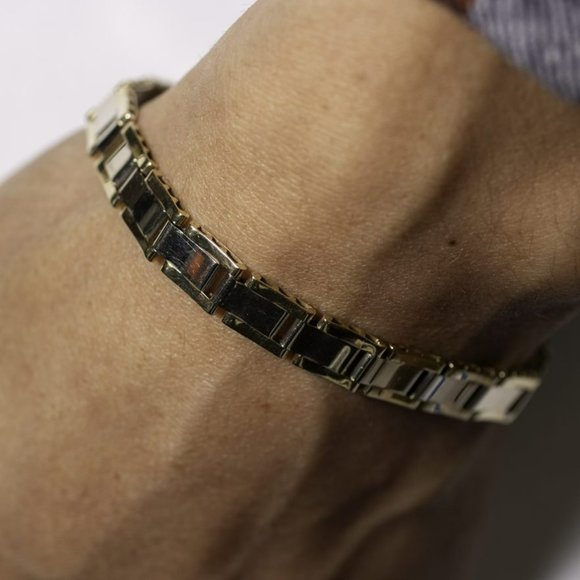 14k two tone mens linked bracelet